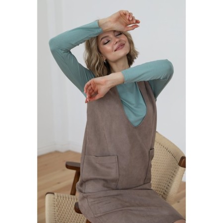 Surafan from suede with a deep neckline, size 42-6