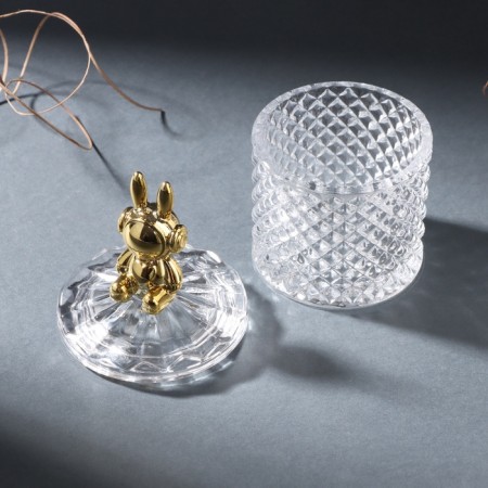 Casket glass "Hare in headphones. Rombs" gold 6x6x12 cm-3