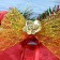 Decoration New Year's "double bell" with a rose and a bow, 19x14 cm, red