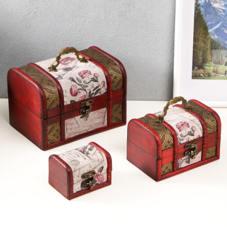 Casket wood chest (set 3 pcs) "Expedition" 9x6x7 cm; 14x9.5x9 cm; 19x13x13 cm-5