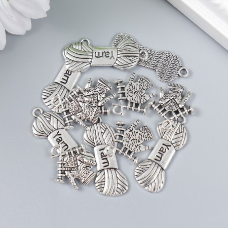 Decor for creativity Metal "Yarn and sweater" silver set 6+6 pcs 3.1x1.2 cm 1.7x1.9 cm-2