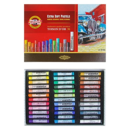 Dry pastel 36 colors 12 mm, Extra Soft Koh-I-Noor 8552 Toison D`or, cardboard packaging, l = 75 mm