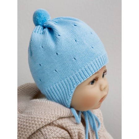 A cap on ties with a pompom Children's Amarobaby Pure Love Cutie, with a lining, size 46-48 cm, blue color-2