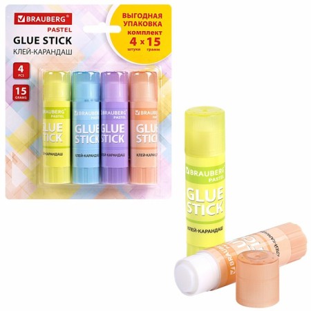 PVP 15 g glue Brauberg Pastel, 4pcs, blister 271250-1