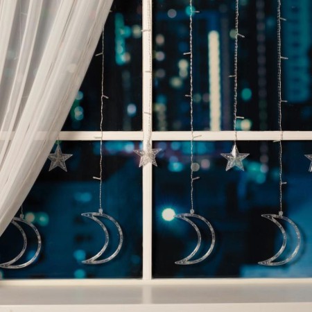 Garland “fringe” 2.7 × 0.9 m with nozzles “month”, ip20, transparent thread, 138 LED, glow warm white, 8 modes, 220 V-1