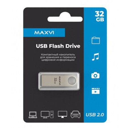USB flash drive 32 GB MaxVi MK Metallic Silver Monolith, metal / FD32GBUSB20C10MK