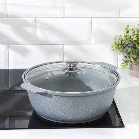 Frying, 4 l, d = 26 cm, h = 11 cm, glass cover, anti-stick coating, light gray color-4