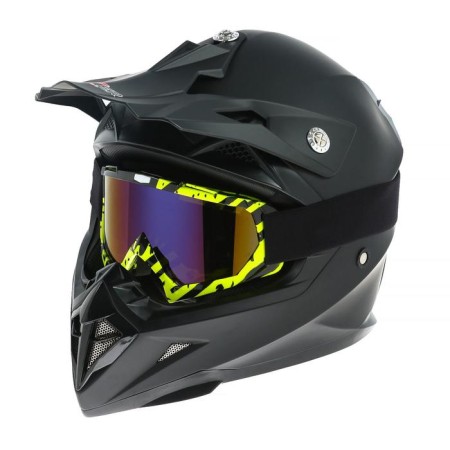 Glass-mask for motorcycle driving, glass blue-violet chameleon, black and yellow, OM-24-1