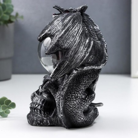 Plasma ball "Dragon and skull" black with silver patina 15x15x17.5 cm-4