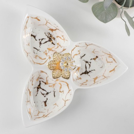 Menzhitsa ceramic 3 cells “Marbl”, 160 ml, 25.3 × 23 × 4.5 cm, white color-1