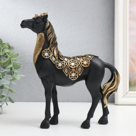 Souvenir Polystone "Imperial Black Horse, with mirrors" 19x5.5x21.5 cm