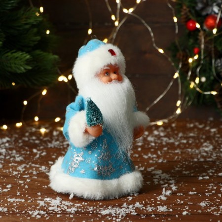 Santa Claus "In a patterned fur coat with a Christmas tree" 19 cm, blue-1