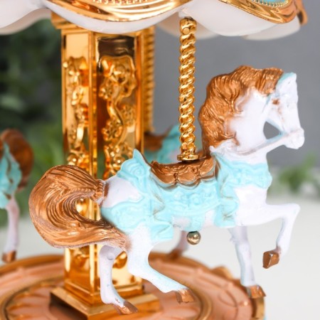 Souvenir Musical Mechanical Light "Carousel - Horses" Blue 12.3x12.3x18 cm-3