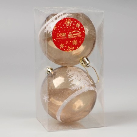 Set of balls plastic D-8 cm, 2 pcs "Winter Fairy Tale" White-brown-1