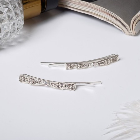 Invisibility for hair "Magic shine" (set 2 pcs) bow, 5.5 cm, silver