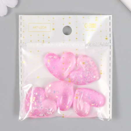 Decor for creativity Plastic "Hearts with glitter" pink 2.8x2.4 cm-4