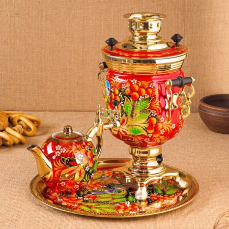 Set "Ryabina", 3 objects, samovar 3 l, teapot 0.7 l, tray-13