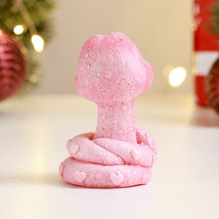 New Year. Symbol 2025. Figure soap "snake smile" pink with silver-2