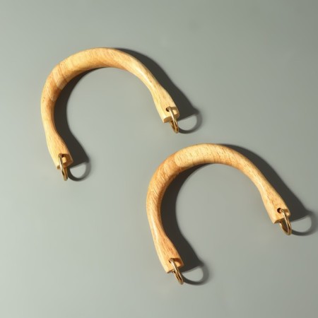 Handles for the bag are wooden, with half rings, 10.3 × 8 cm, 2 pcs, beige/gold color-1
