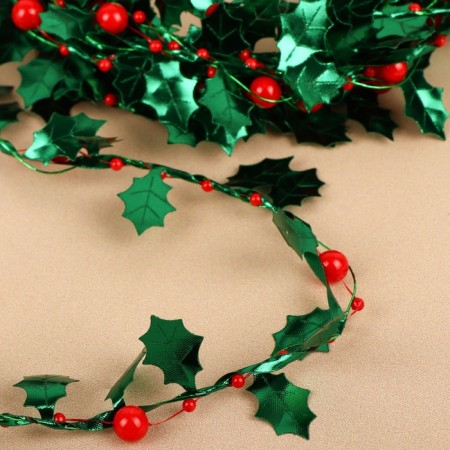 Leaves on a metal wire, with beads, 21 × 18 mm, 5 m, green/red color-2