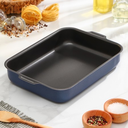 The baking sheet is rectangular, h = 6.1 cm, d = 23 cm, l = 30 cm, with a lid, anti -stick coating, blue color-3