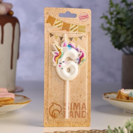 Свеча в торт "Единорог", цифра "6", 6 см-1