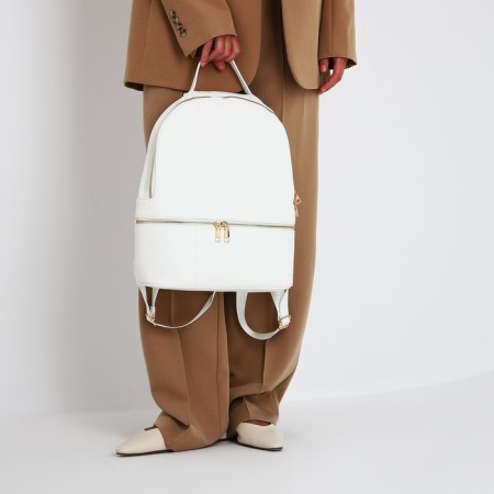 Women's backpack made of artificial leather with lightning, 2 pockets, white color-5