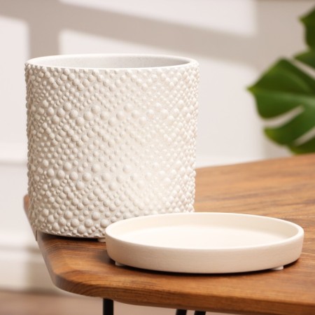 Flower Pot "Bead" White Cylinder No. 2, 1.8 liters-1