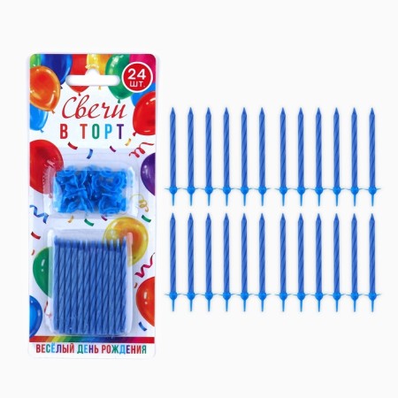 Candles for the cake, blue, 24 pcs., 7 x 17 cm.-2