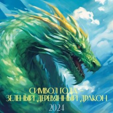 The symbol of the year is a green wooden dragon. Wall calendar for 2024, 30x30 cm