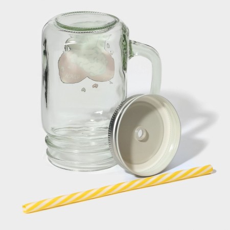 Bank Glass Daula "Kotik", 450 ml, 10 × 7.5 × 13 cm, with a handle, a lid and a tube-5
