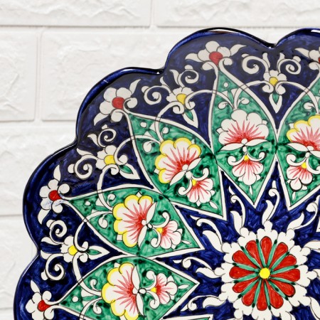 Largan Rishtan ceramics "Flowers", 33 cm, blue, rifting-3