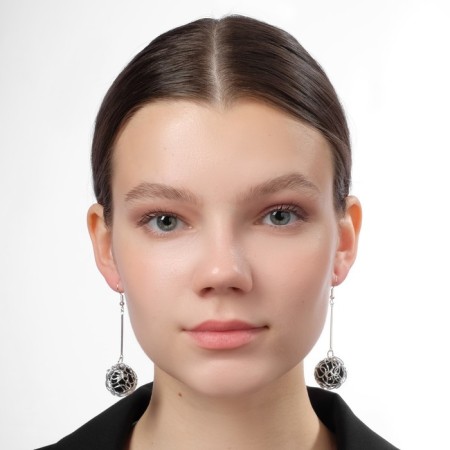 Hanging earrings “wandered car”, black color in silver, 6.5 cm-2