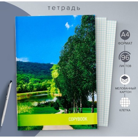 A4 notebook, 96 sheets in the cage "Nature", cover coated cardboard, block No. 2, whiteness 75% (gray sheets)