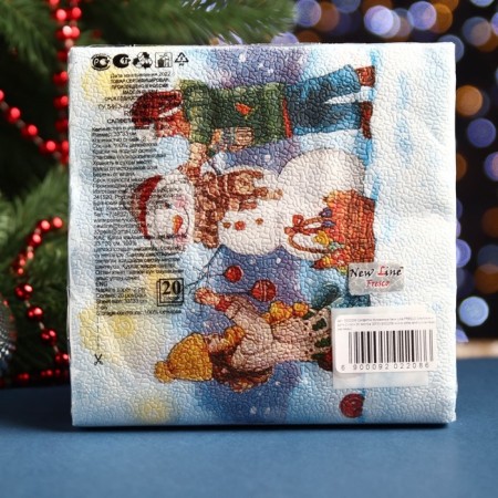 Napkins Paper New Line Fresco Snowman and children 2 layers 20 sheets 33*33-4