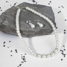 Set 2 objects: earrings, Antoinette necklace and a number of beads, white color in silver, 40 cm
