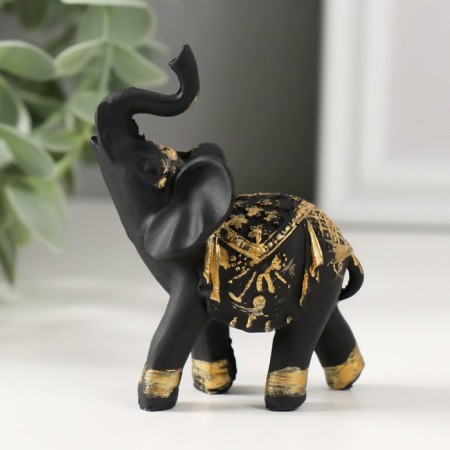 Polystone souvenir "Black Elephant in the Golden Rich Popon" 6.5x3.5x7.7 cm-3