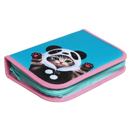 Penal 3 sections, tab inside, 140 x 210 x 40 mm, fabric, calligrata top block "Cat Panda"-2