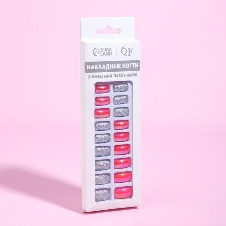 Overhead nails, 24 pcs, with adhesive plates, shape soft square, silver color/holography-6