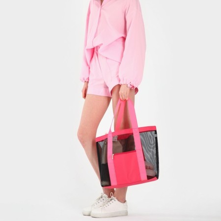 Bag - Shoper beach, 33x32x1 cm, with a grid, pink color-7