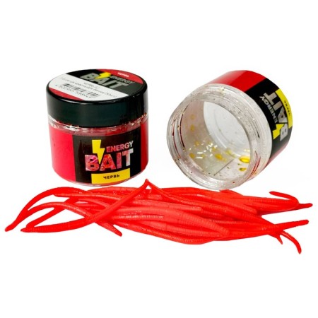 Artificial nozzle Energy Bait "Worm", L, 76 mm, 30 pcs, red color