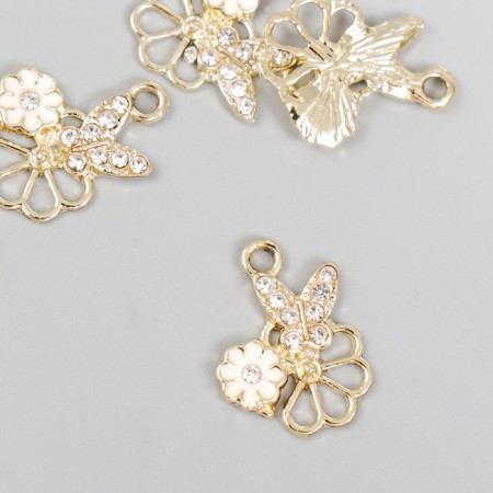 Decor for creativity metal, enamel, rhinestones "butterfly on flowers" 1.9x1.5 cm