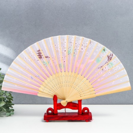 Fan wood, textile h = 21 cm "bunnies at Sakura" pink, with a brush-1
