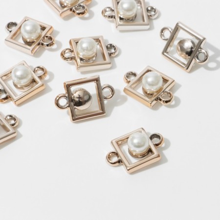 Connector "Pearl" Square 2.3 × 1.8 × 0.7 cm, (set 10 pcs.), The color is white in gold