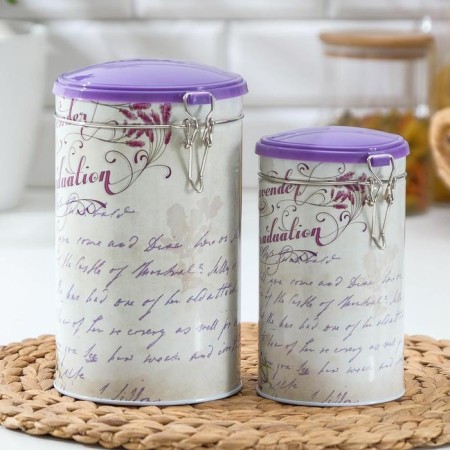 A set of cans for bulk products "Lavender", 16 × 9 × 11.5 cm, 13.5 × 12 × 19.5 cm, 2 pcs-1