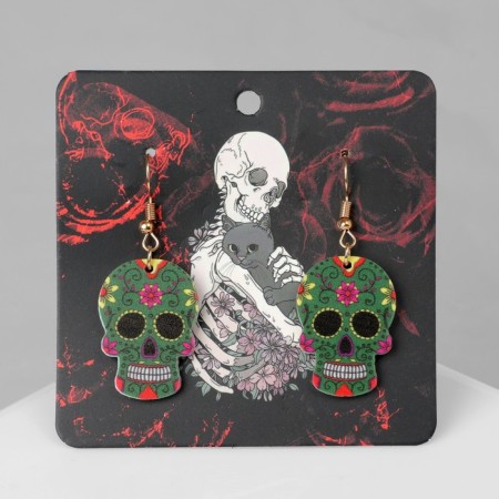 Earrings "Skull" floral, colored in gold-3