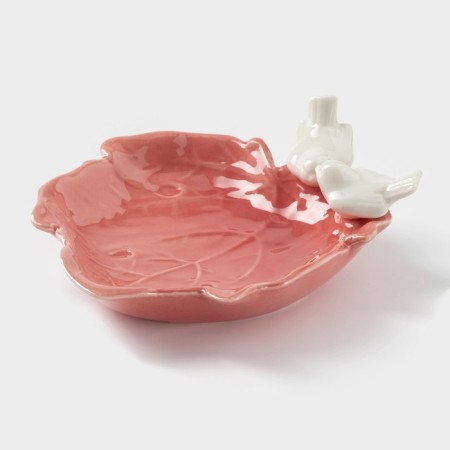 Ceramic "Doves on a leaf", 16 × 6.5 cm, pink color