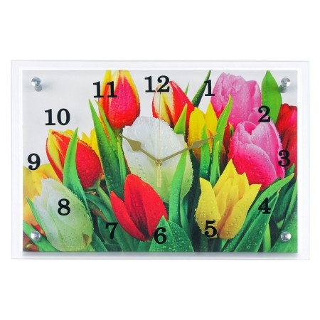 Carting clock is wall-mounted, interior "multi-colored tulips", silent, 25 x 35 cm