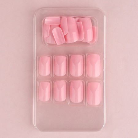 Nyud overhead nails, 24 pcs, adhesive plates, square shape, glossy pale pink color-3