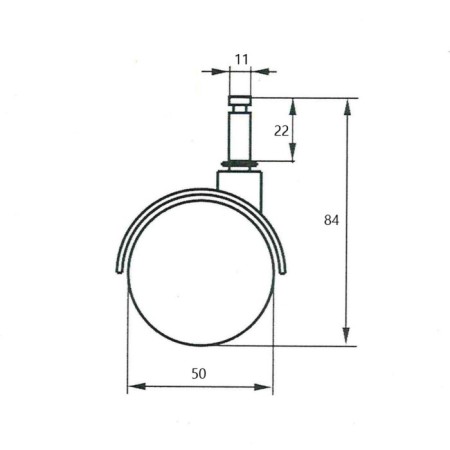 Furniture wheel, d = 50 mm, with a pin 11x22 mm, with a soft move, without a brake-1